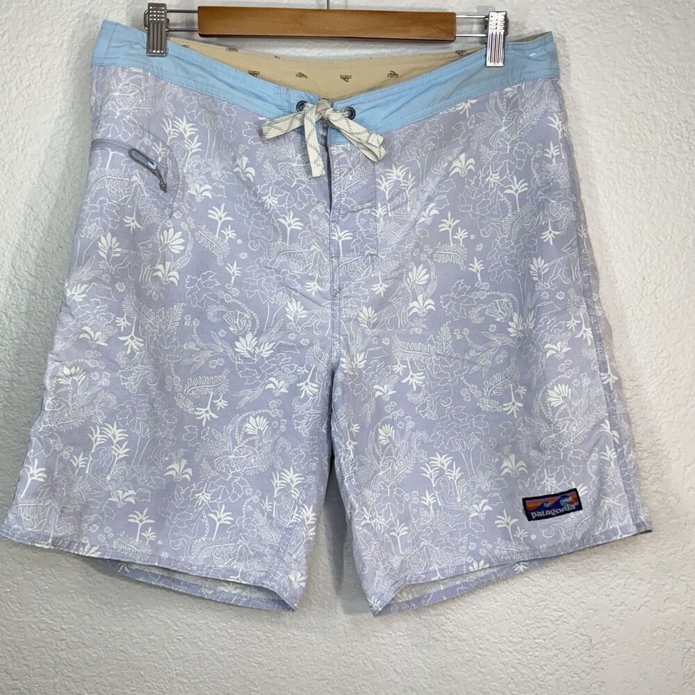 Patagonia Wavefarer Shorts Blue Floral Swim Trunks Outdoors Lace Up Men 35